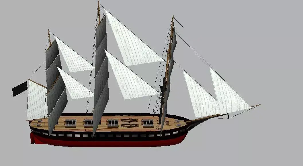 SailBoat wooden ship flying in air Low-poly 3D model