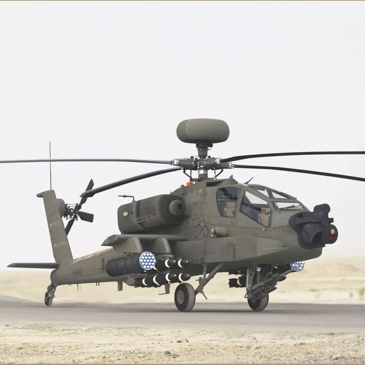 AH64E Apache Longbow Helicopter Green Hard Used 3D model
