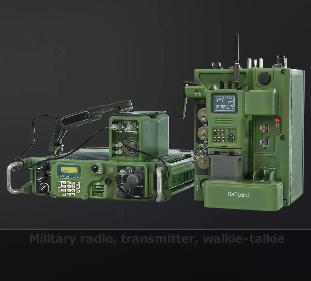 Military radio transmitter walkie talkie Low-poly 3D model