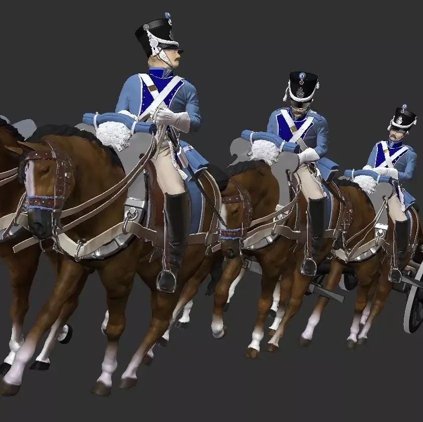 Gribeauval artillery train with  6 horses 3D print model