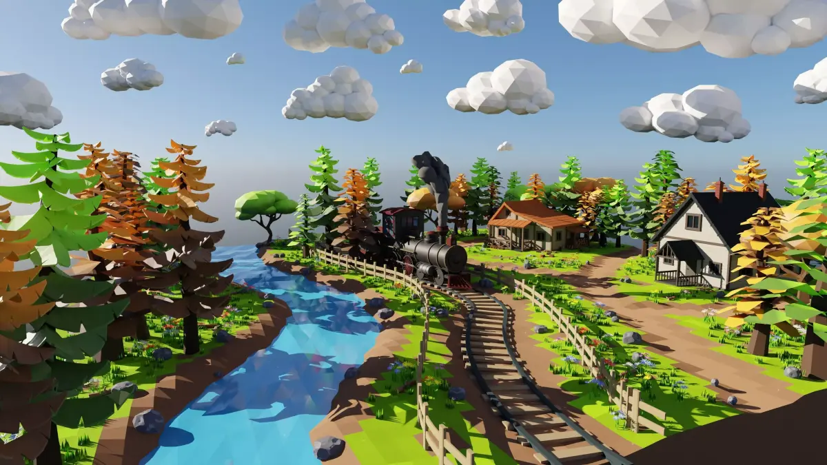 Isometric Train Scene 3D model