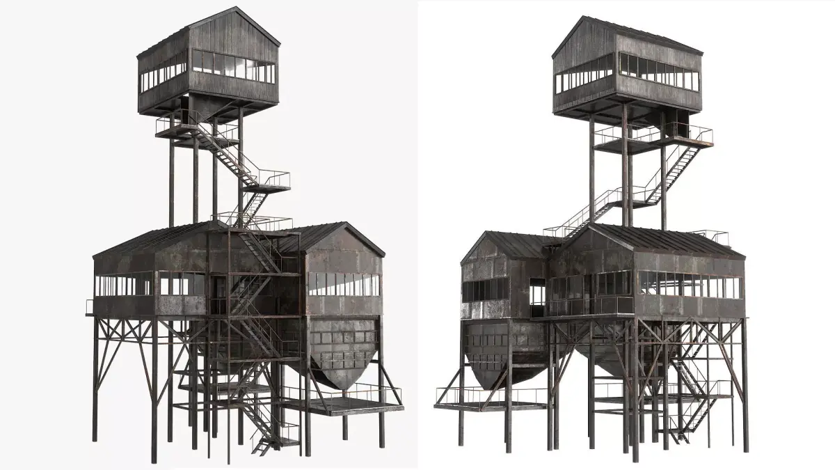 Old Rusty Industial Building Low-poly 3D model