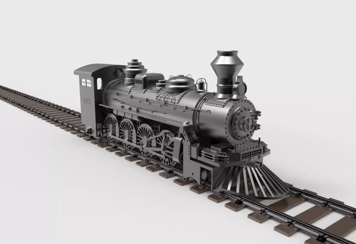 locomotive steam on tracks 3D model