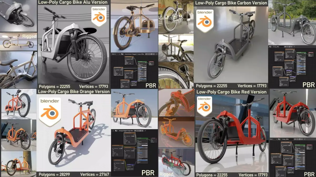 Low-Poly Cargo Bike Rigged All Versions 3D Model Pack
