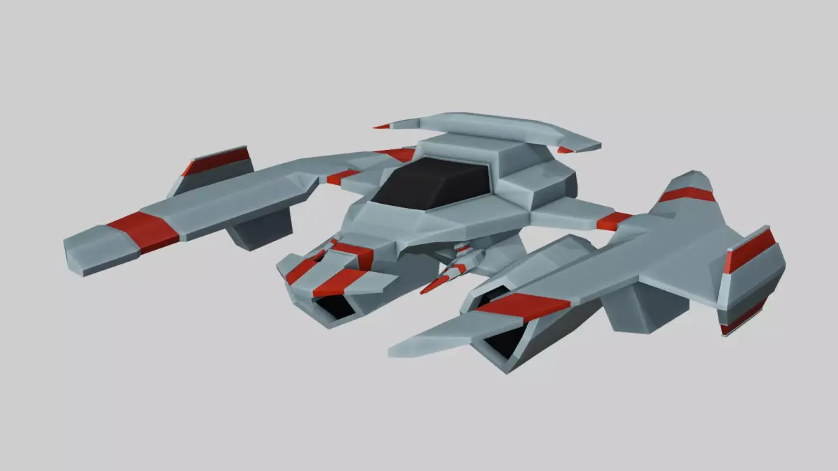 Low-poly spaceship with stripes Low-poly 3D model