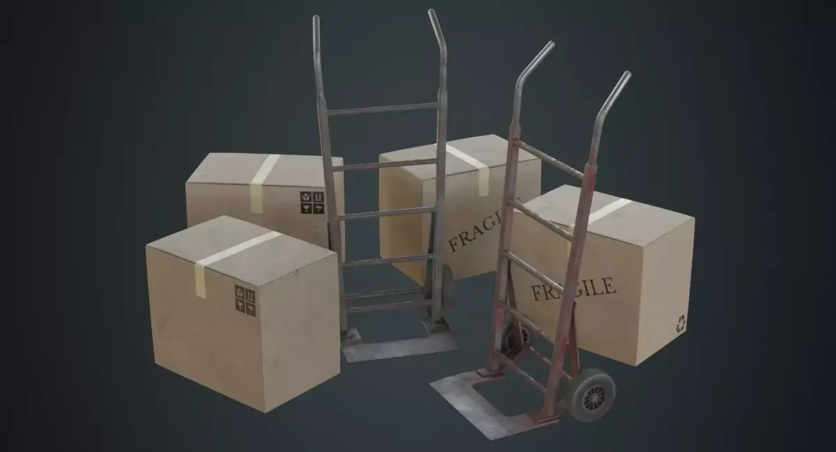 Hand Truck And Boxes 1B Low-poly 3D model