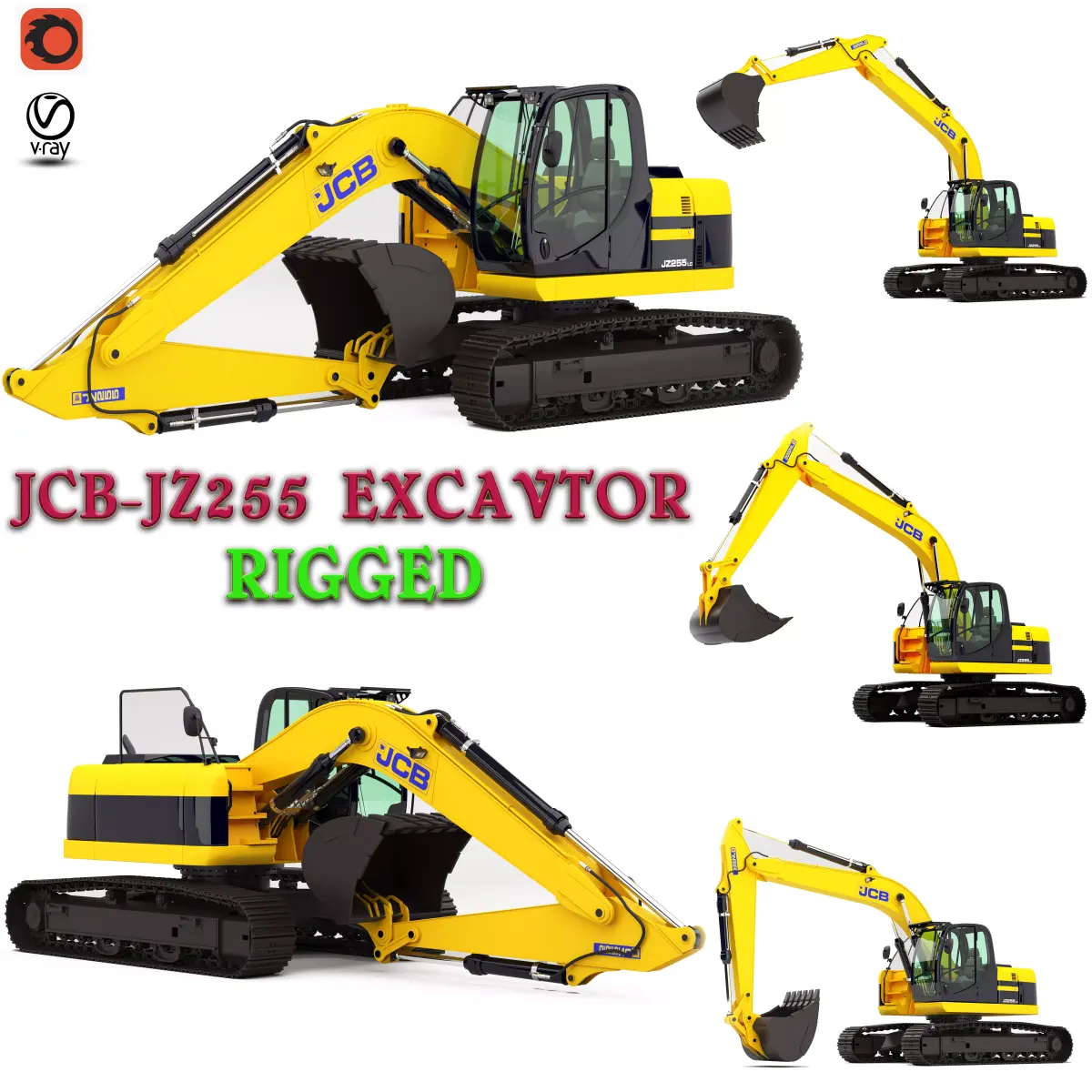 Excavator  JCB-JZ255 Rigged 3d model high detailed 3D model