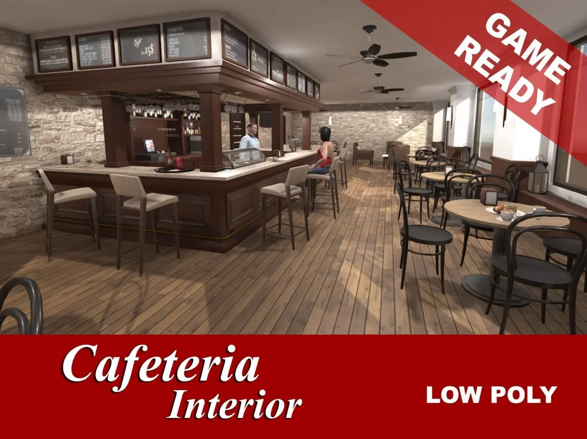 Cafeteria Interior Low-poly 3D model