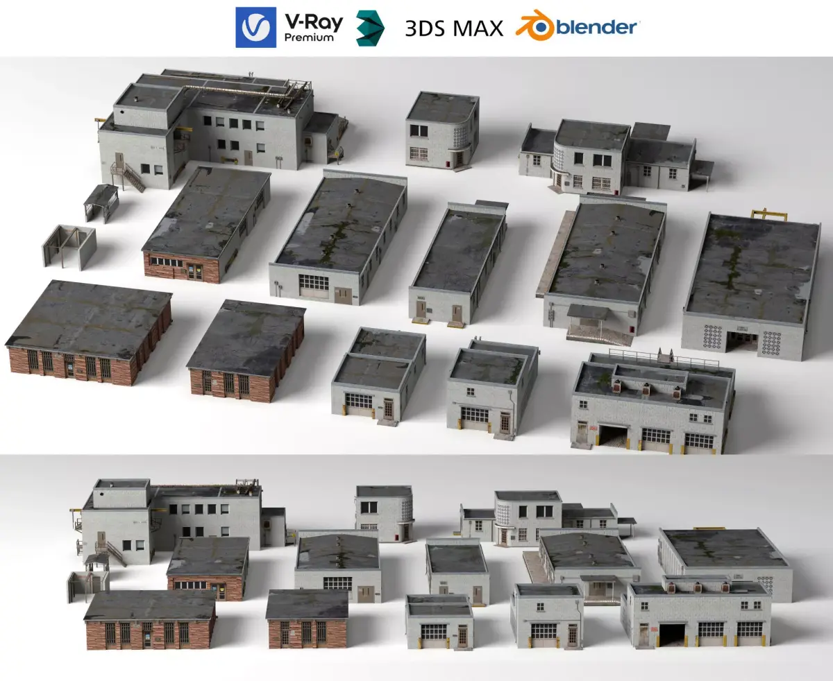 Industrial Warehouse Buildings Pack Low-poly 3D model