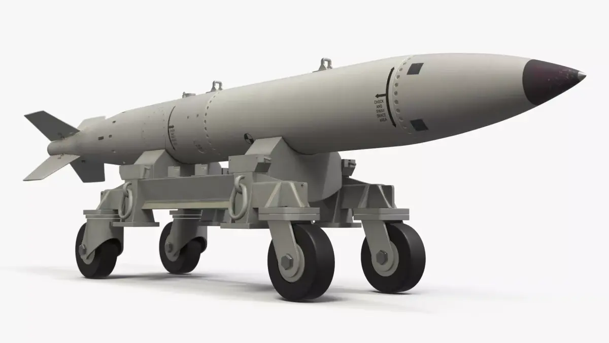 Nuclear Aircraft Bomb with Transport Trolley 3D model