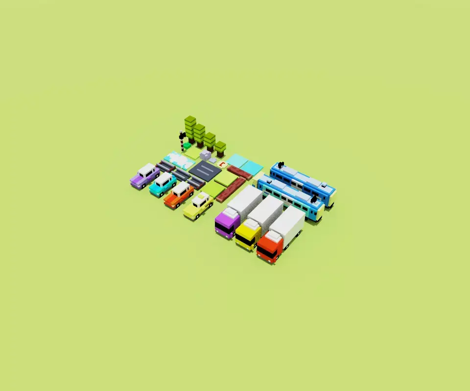 Crossy Road Game Voxel Assets 3D model