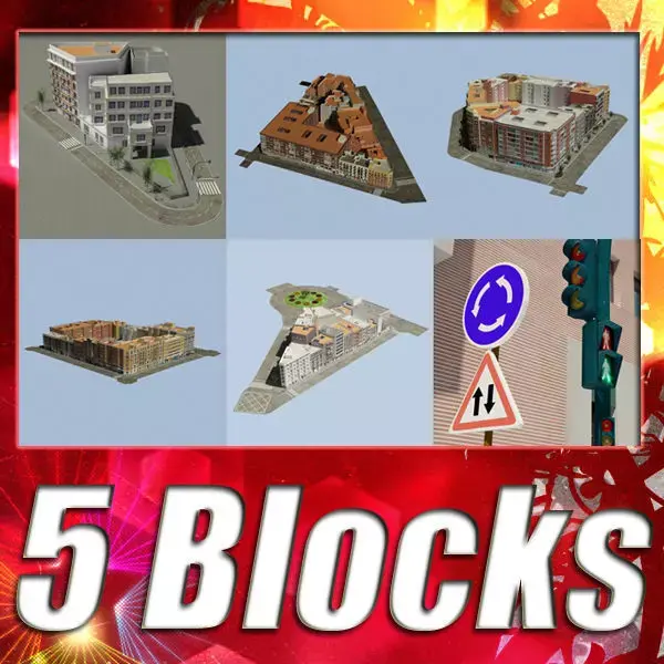 5 City Blocks Collection Low-poly 3D model
