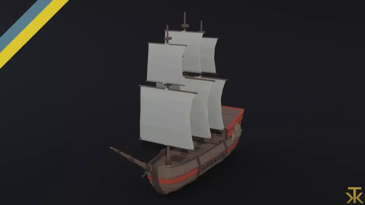 Cartoon medieval ship 2 Polygonal Style Low-poly 3D model