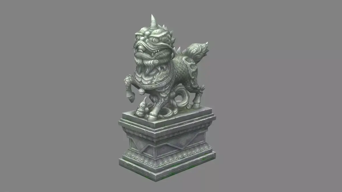 kylin Sculpture - chinese unicorn statue Low-poly 3D model