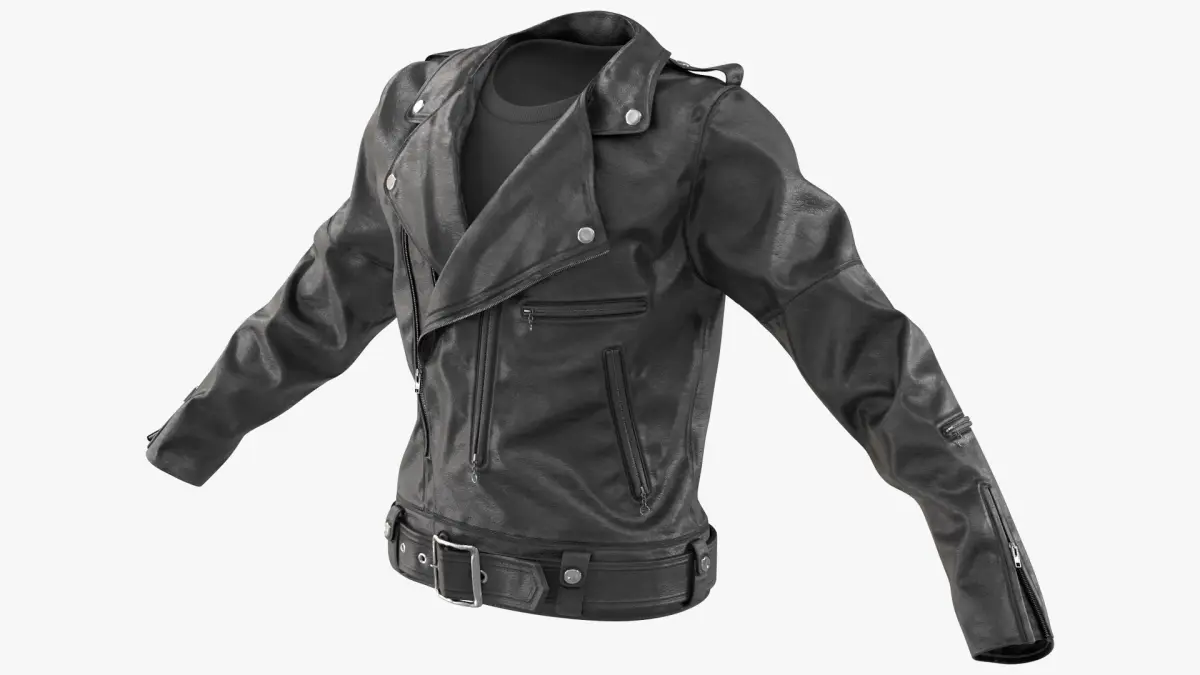 Classic Rocker Leather Jacket Black 3D model