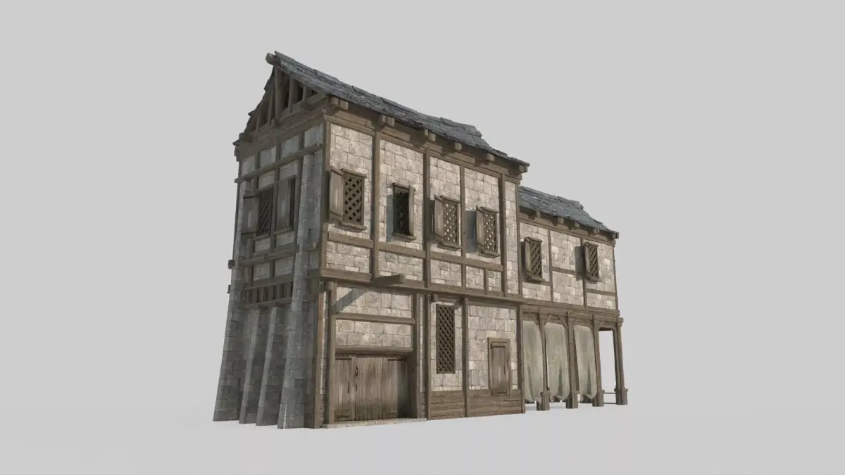 Medieval architecture houses folk dwellings 3D model