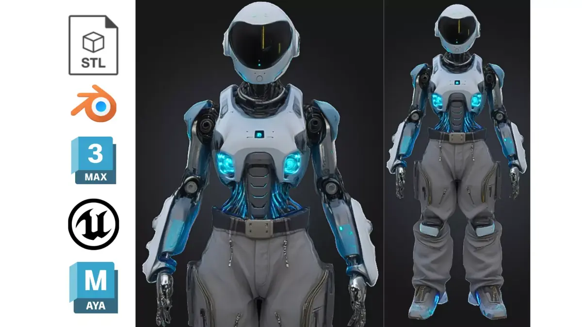 Futuristic Female Android Character Low-poly 3D model