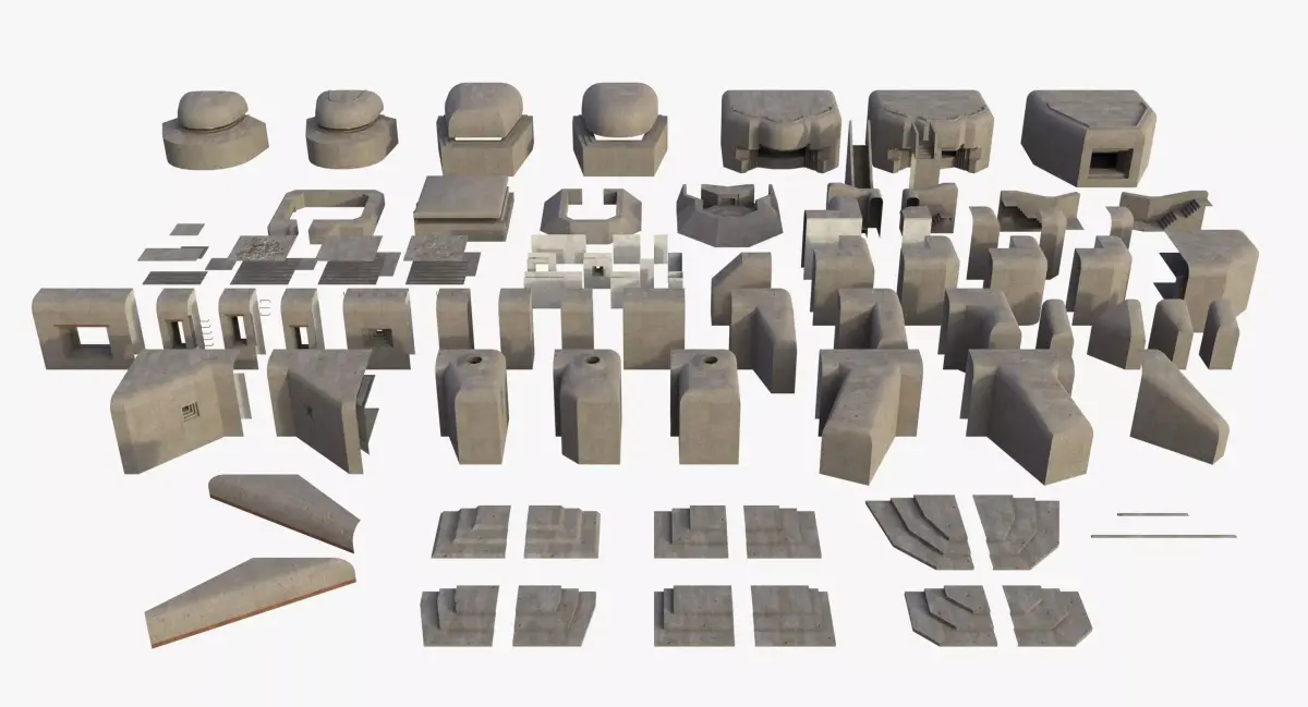 Modular Bunker WWII Low-poly 3D model