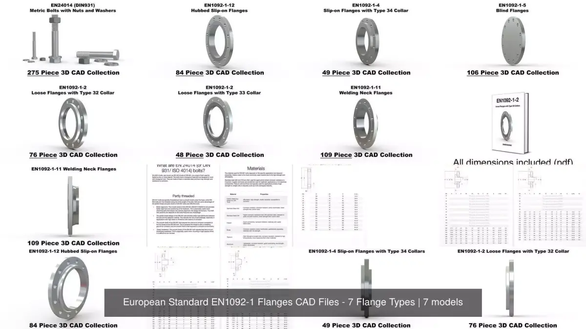 European Standard EN1092-1 Flanges CAD Files - 7 Flange Types 3D Model Pack