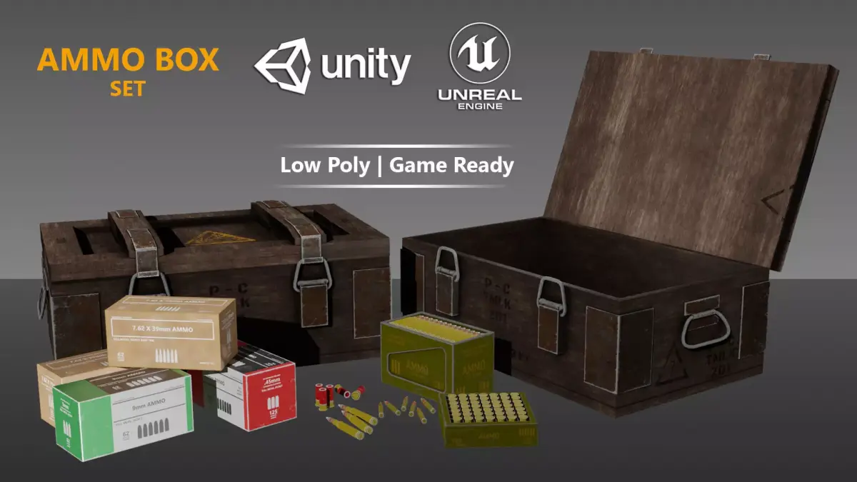 Ammo Box Set - Low Poly - Game Ready Low-poly 3D model