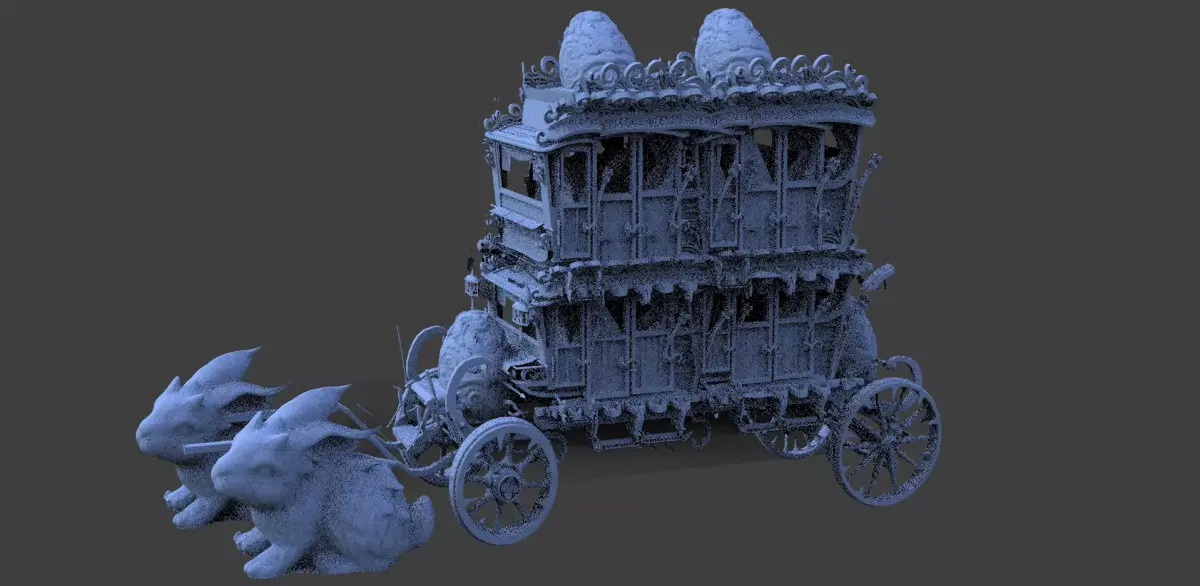 High polygon Stage Coach Horse Carriage with Bunny  3D model