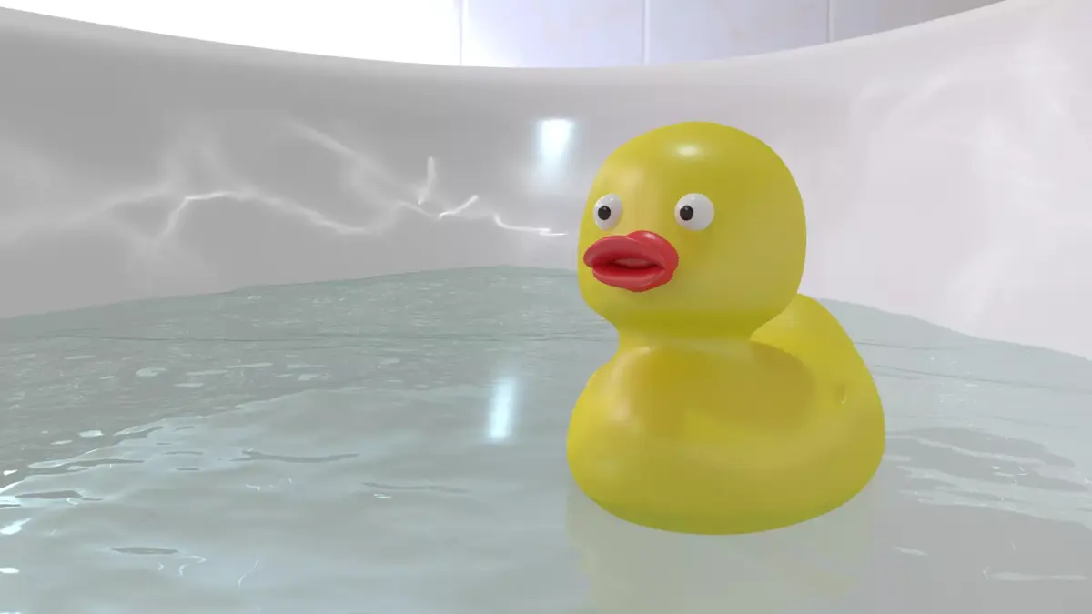 Surprised yellow rubber duck in a bath with water Free 3D model