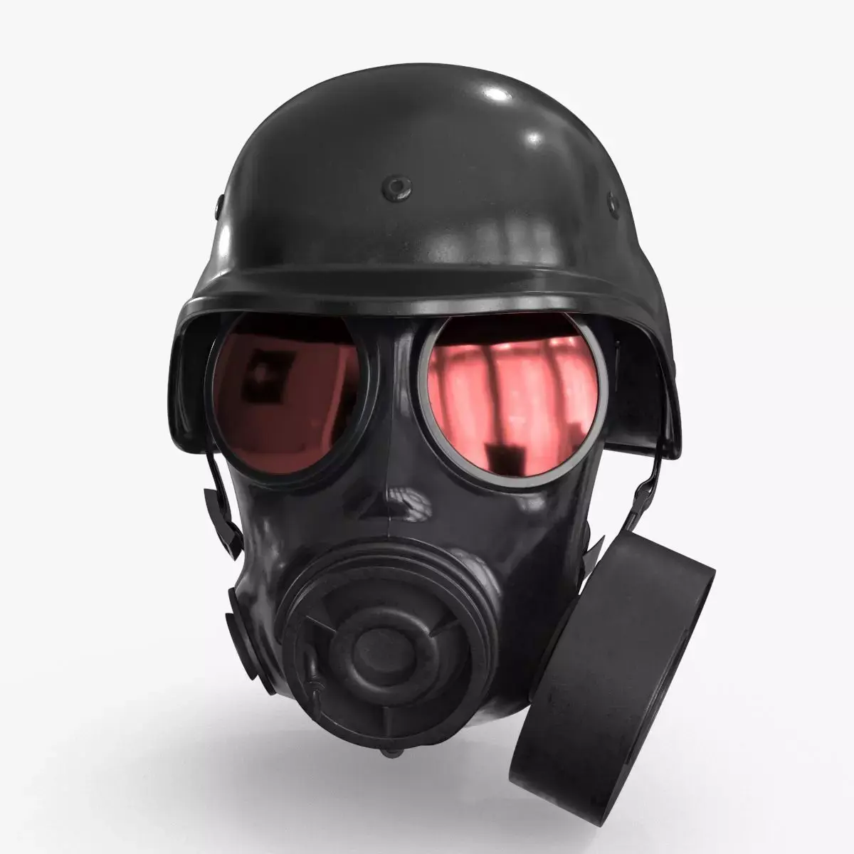 Gas Mask Red Mirrored and Helmet Low-poly 3D model