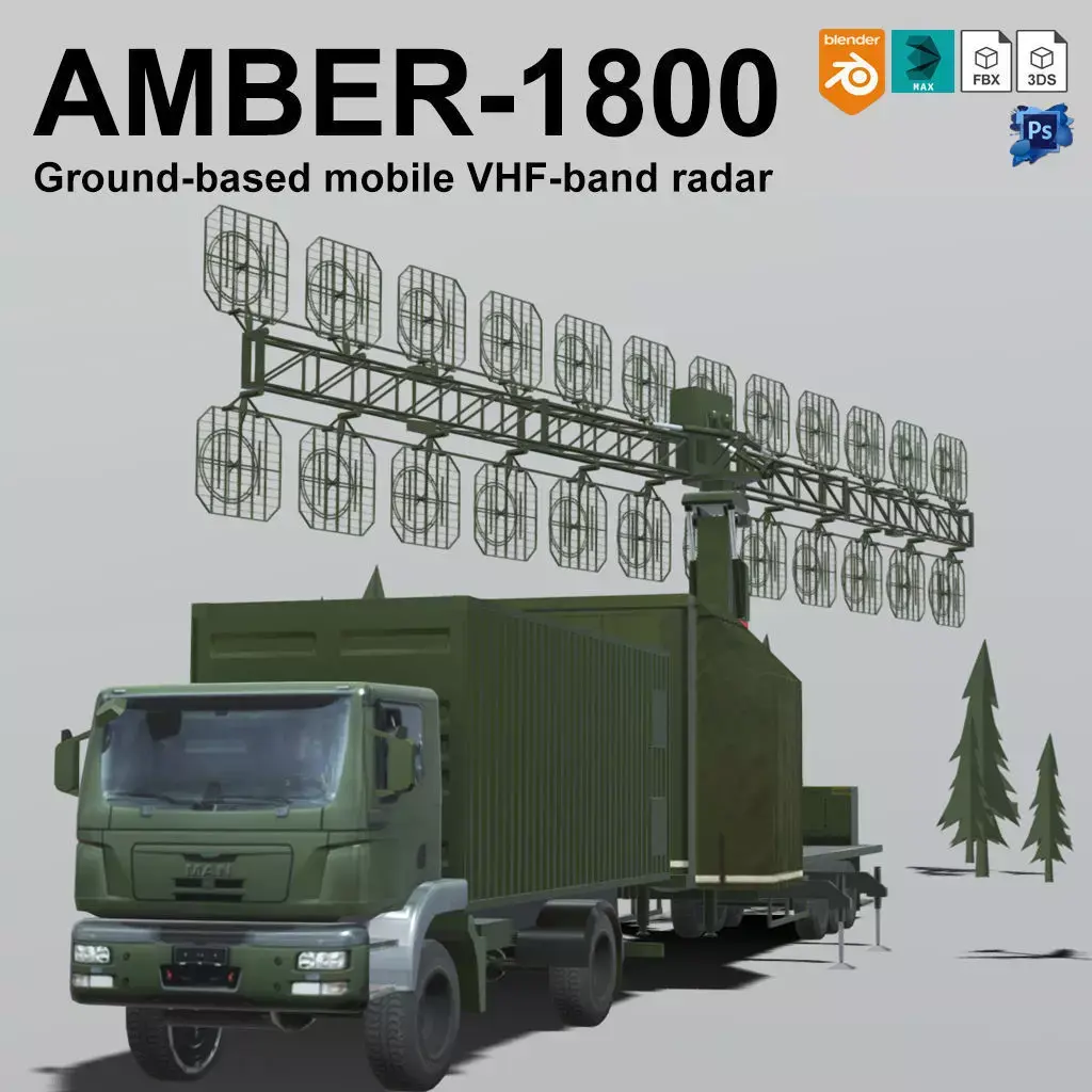 AMBER 1800 Ground-based mobile VHF-band radar Low-poly 3D model
