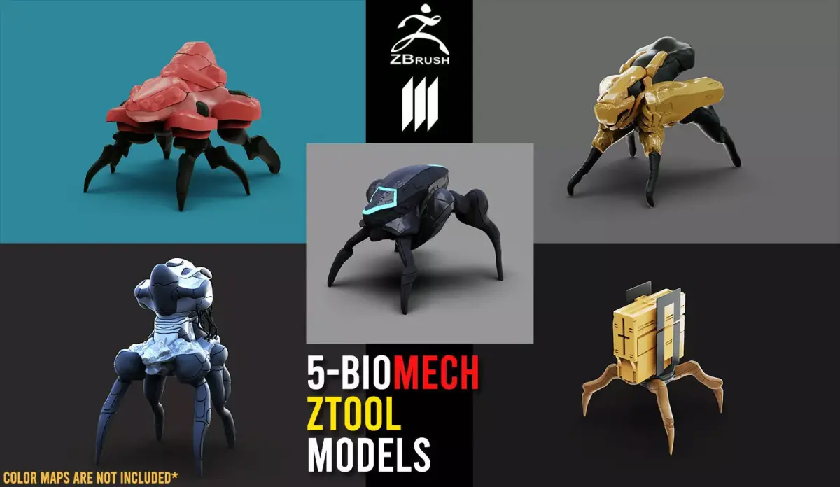 Bundle - 5-QuadLegs BioMech BaseMesh Pack No UVs - Ztool 3D model