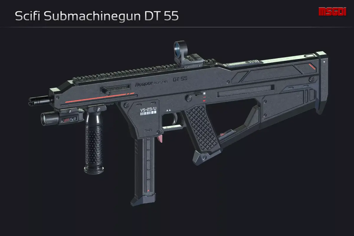 Scifi Submachinegun DT 55 Low-poly 3D model