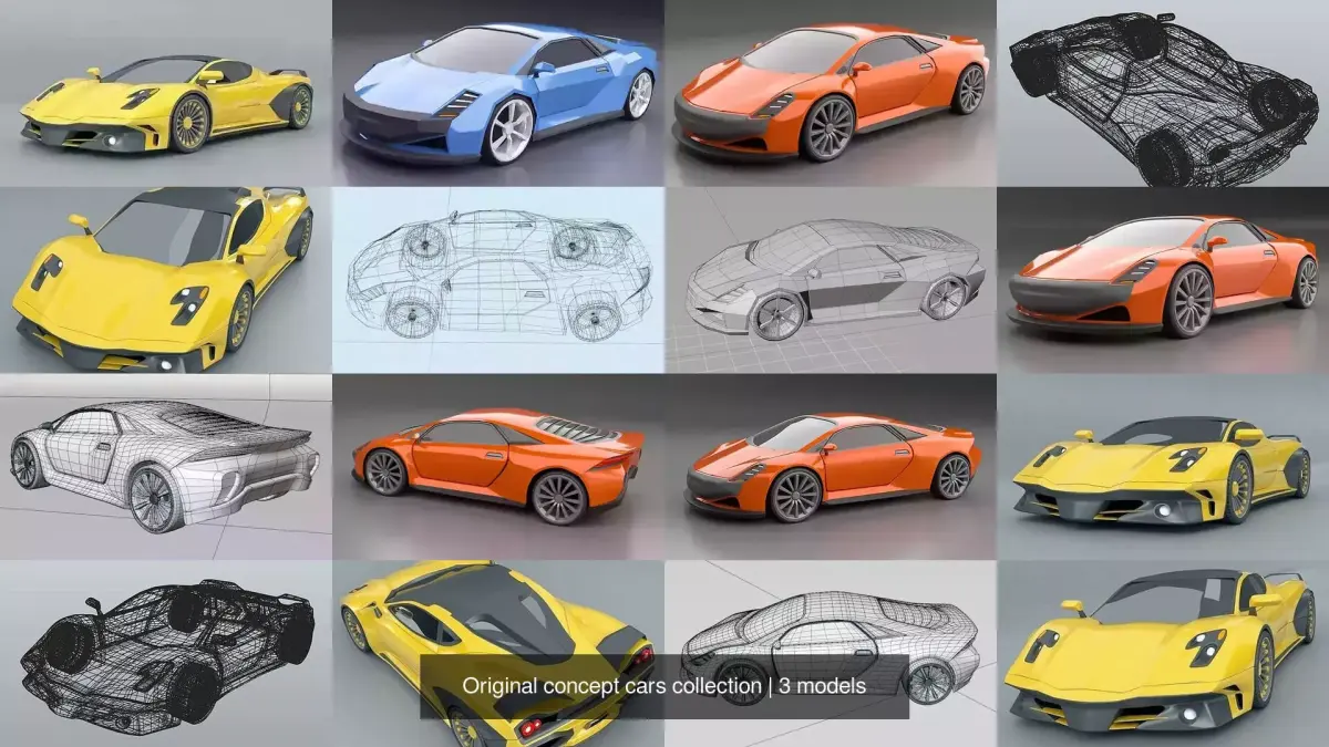 Original concept cars collection 3D Model Pack buy