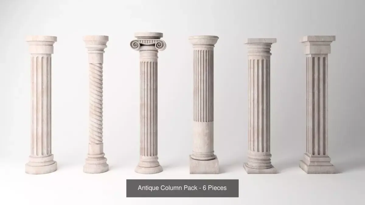 Antique Column Pack - 6 Pieces 3D Model Collection