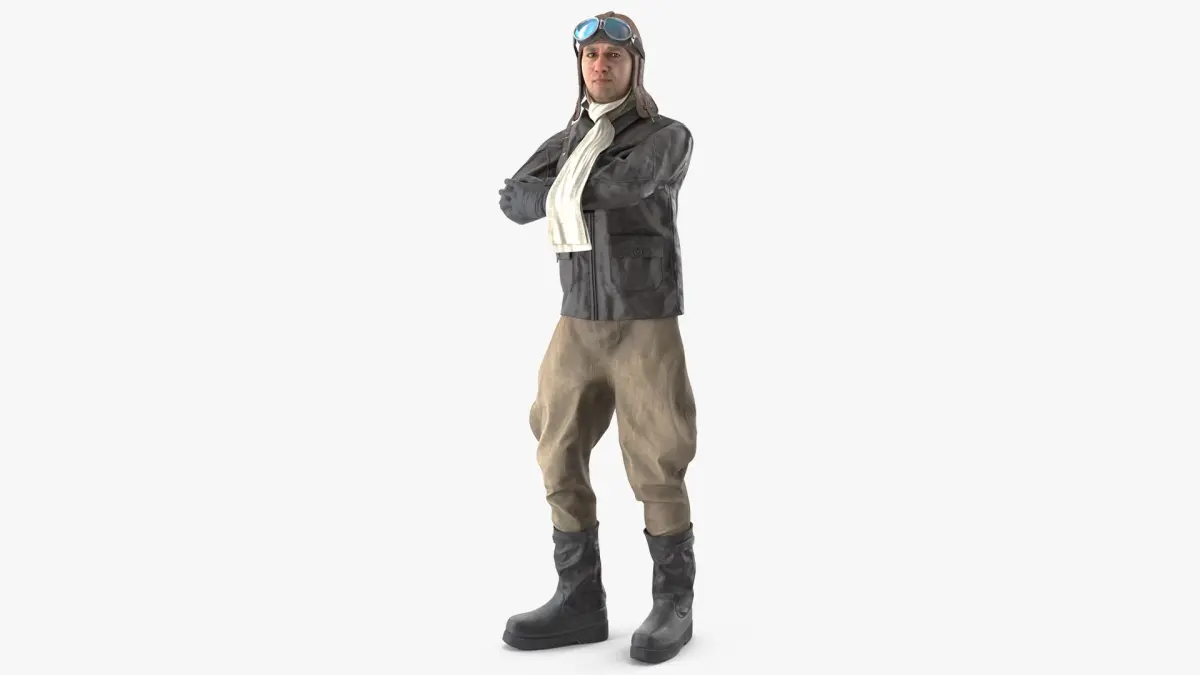 Vintage Pilot in Uniform Rigged 3D model