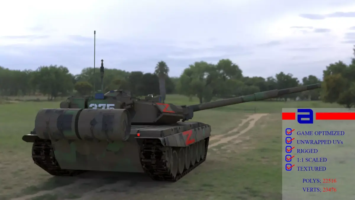 Weathered Wagner PMC Camouflaged T90A Tank with Red Z Marking Low-poly 3D model