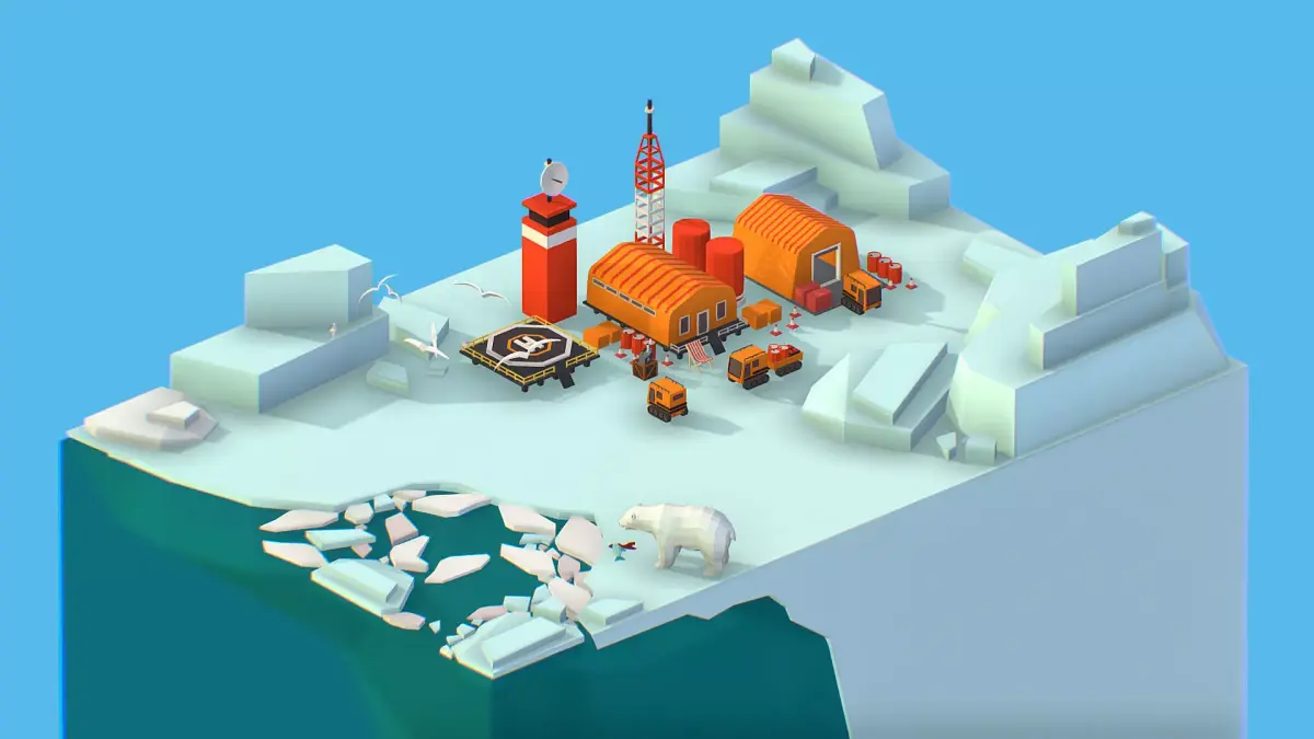 Polar Station on Glacier Polar Bear Low-poly 3D model