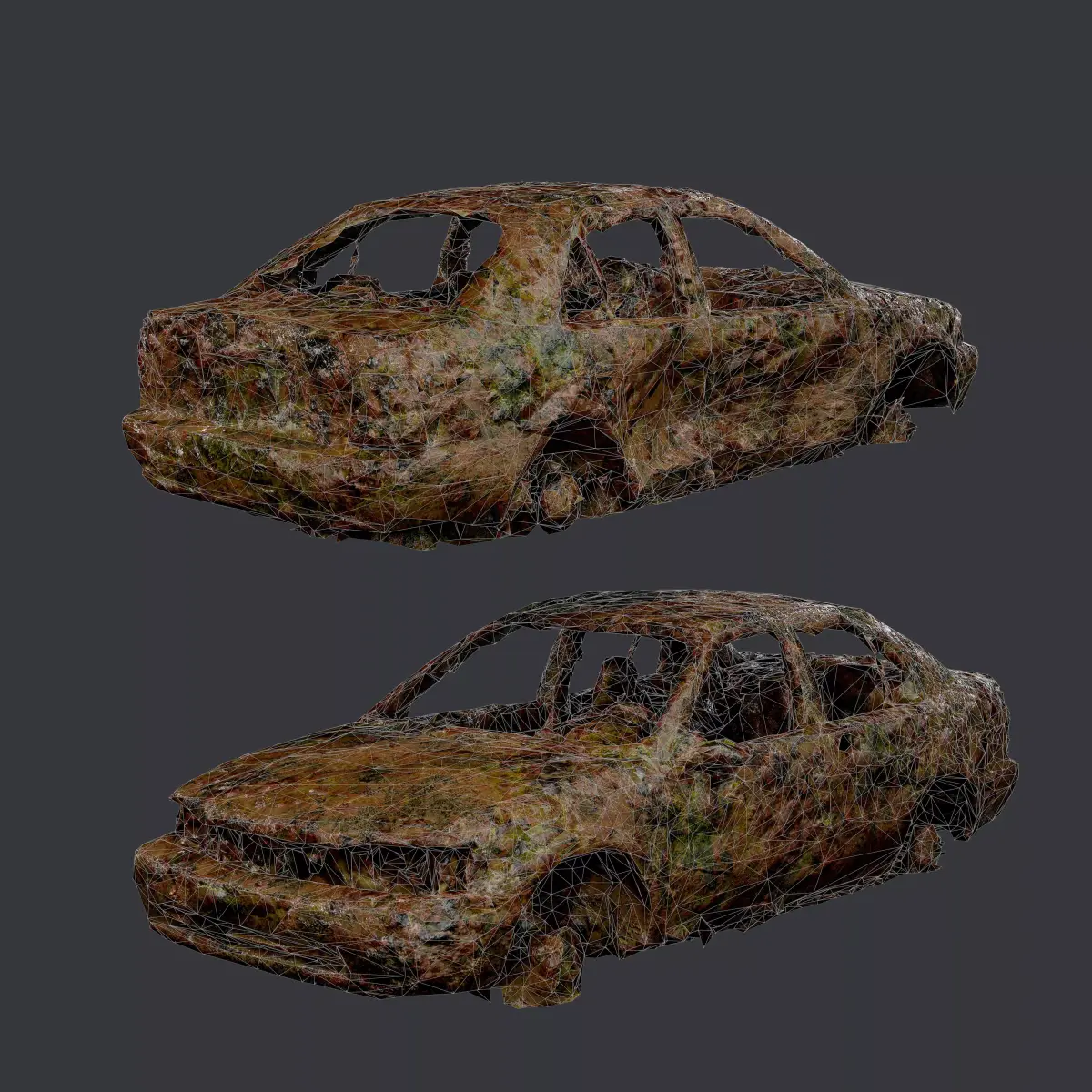 Apocalyptic Damaged Destroyed Vehicle Car Game Ready 08 Low-poly 3D model
