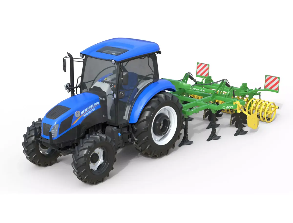 New Holland WorkMaster Tractor and Hybrid Field Cultivator  Low-poly 3D model