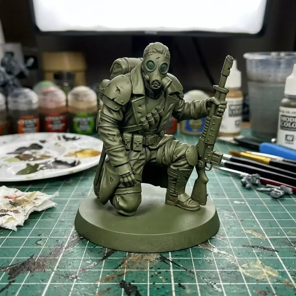 Grimdark Sci-Fi Trench Trooper STL Rifleman Miniature 3D print model