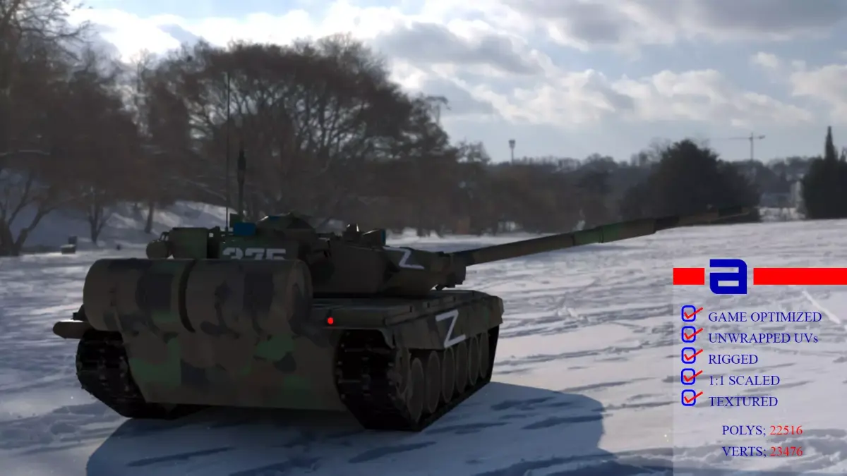 High Quality T90A Main Battle Tank with Iconic Z Marking  Low-poly 3D model