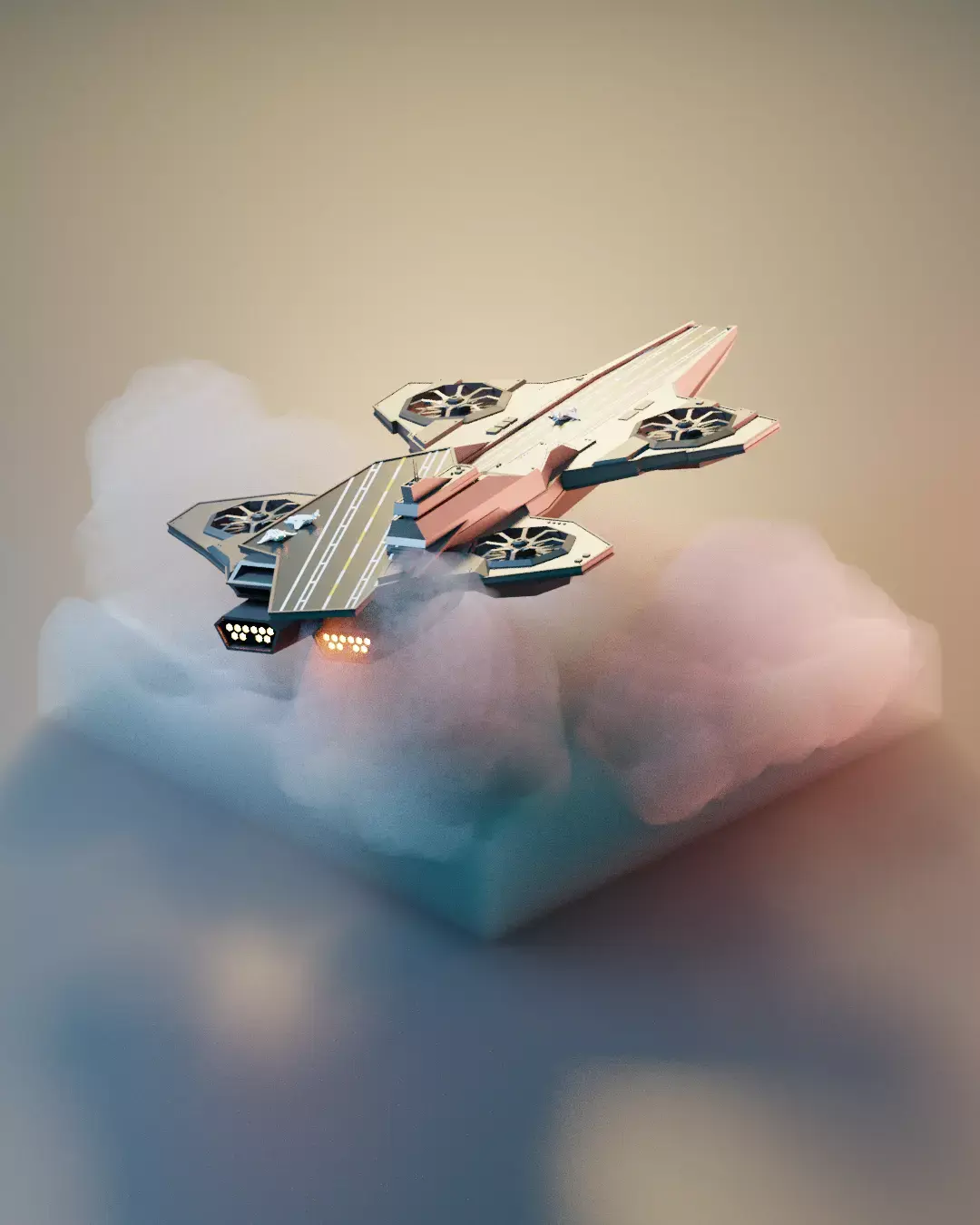 Avengers Helicarrier 3D model render in blender low poly  Low-poly 3D model