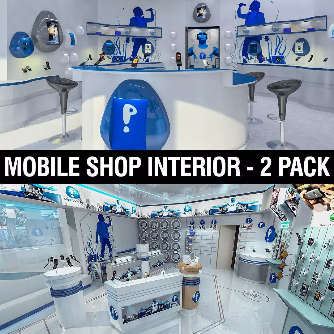 Mobile Shops Collection Low-poly 3D model
