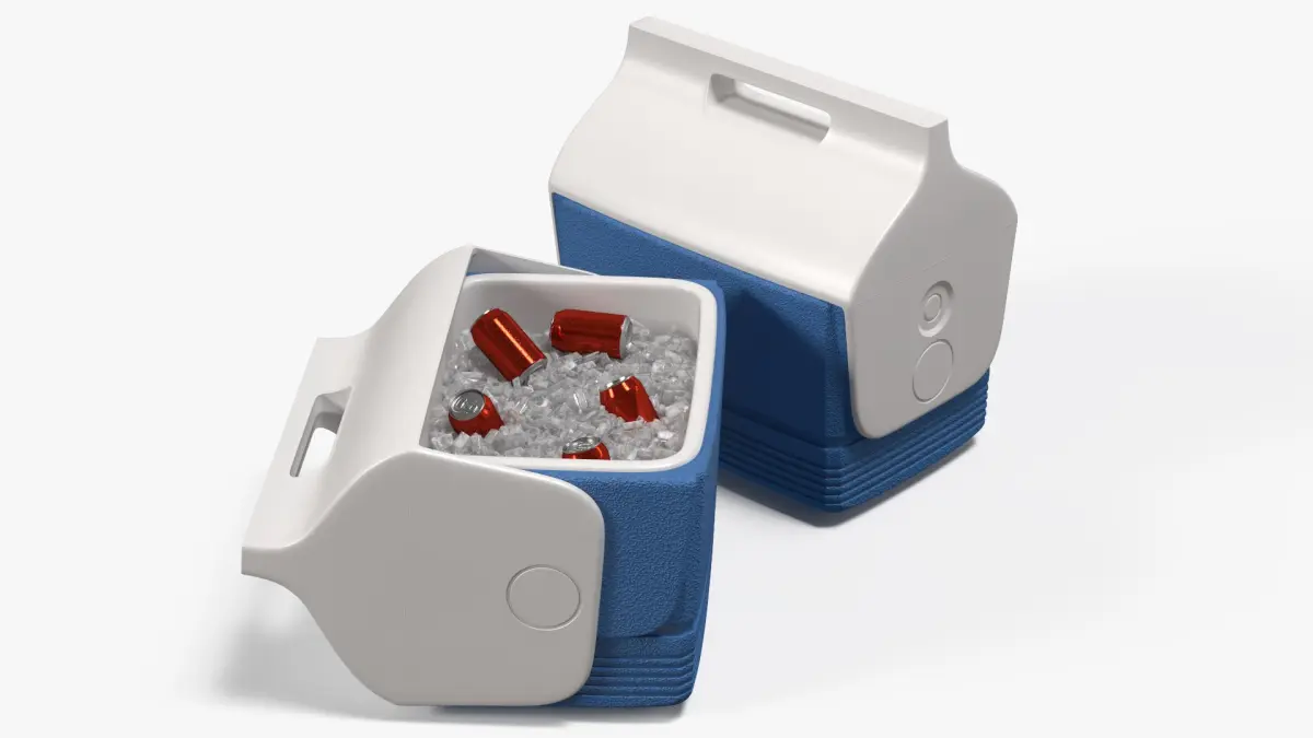 Beverage Cooler Box Open with Ice and Cans 3D model