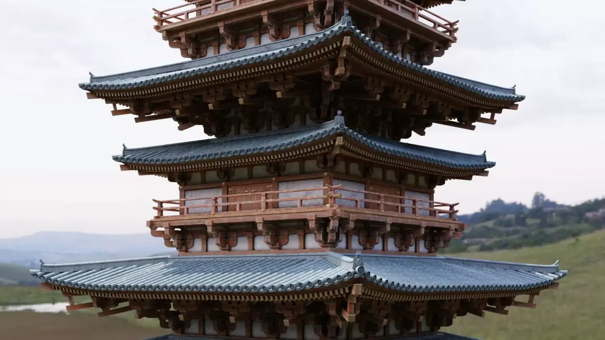 Japanese Modular Pagoda Low-poly 3D model