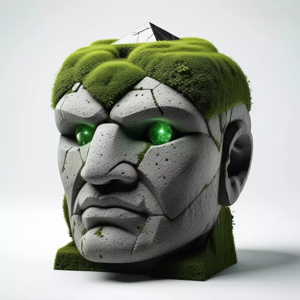 Mystic Stone Golem Head with Moss 3D model