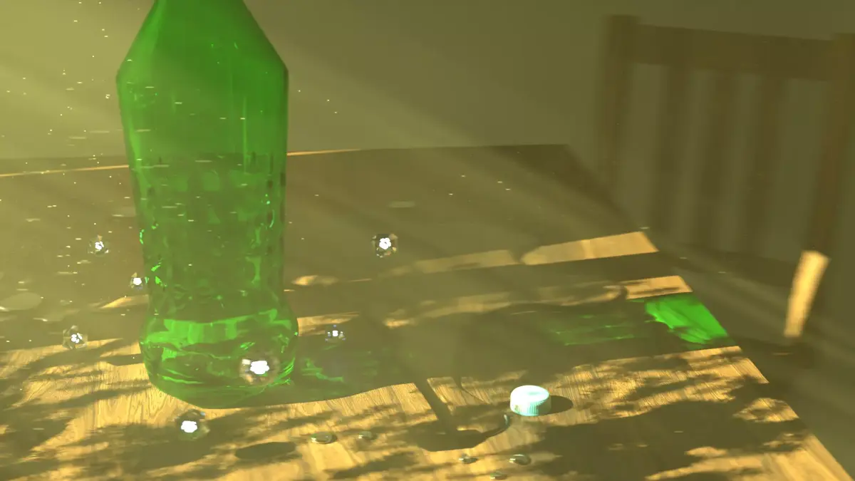 Animated Photorealistic Glass Bottle Scene Made in Blender 3D model