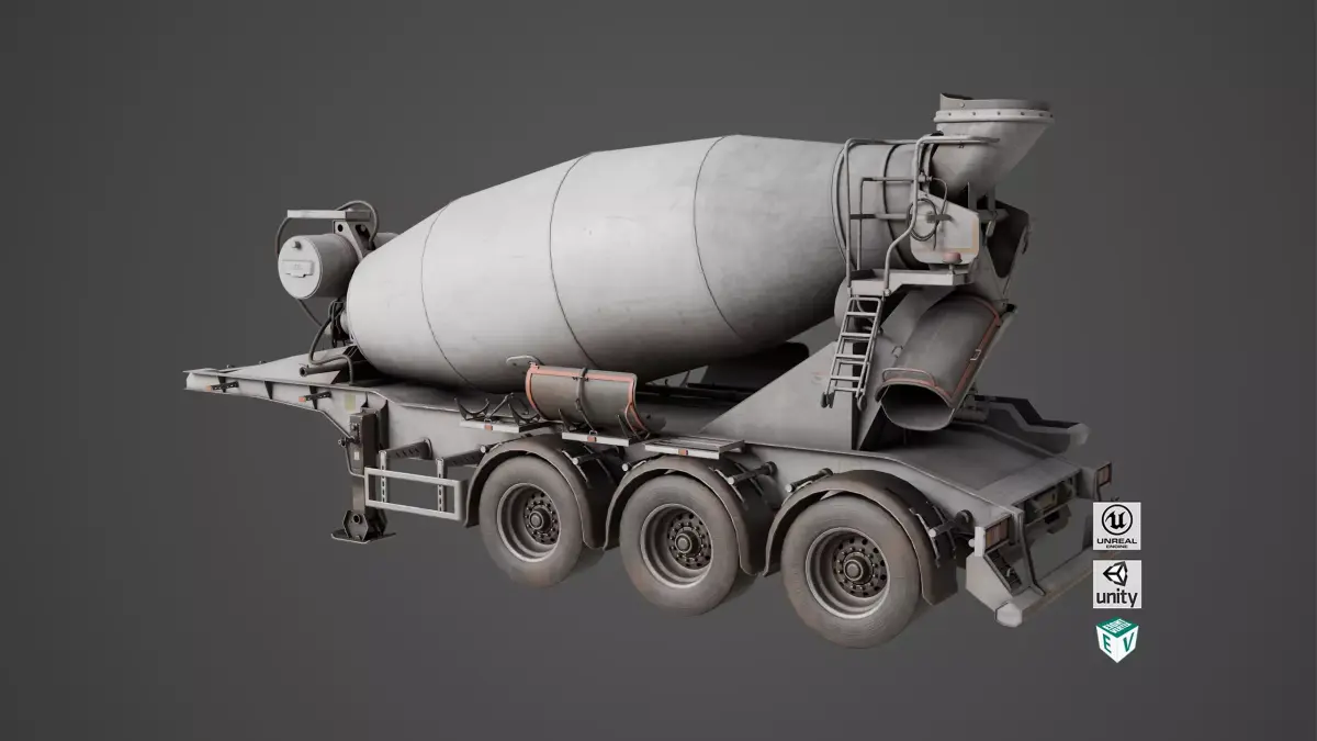 Cement Mixer Dusty White Rigged All PBR Unity UE Textures Low-poly 3D model