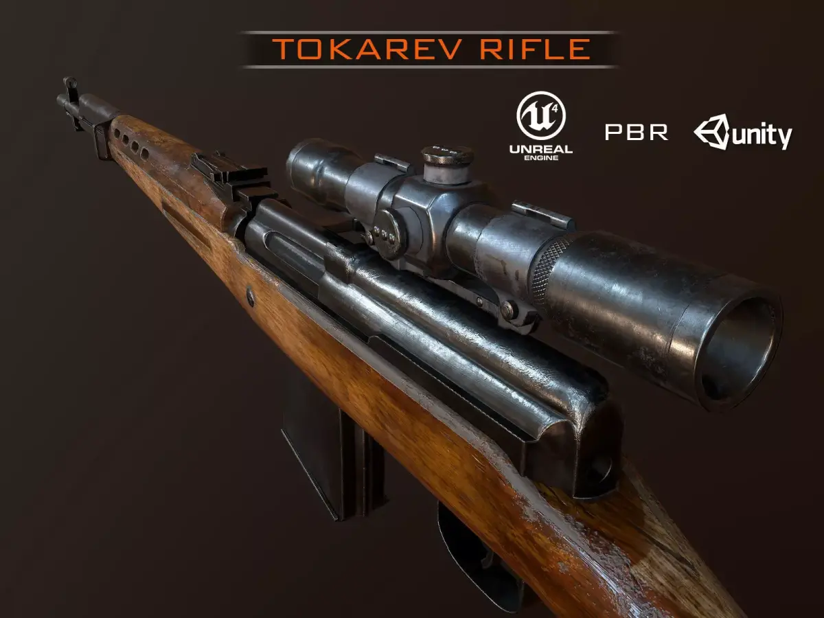 Tokarev SVT sniper rifle Low-poly 3D model Low-poly 3D model