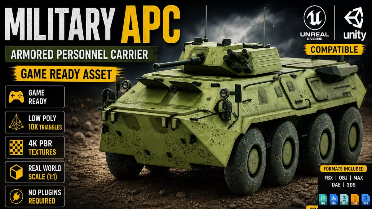 Armored Personnel Carrier Military Army APC Game Ready Low-poly 3D model