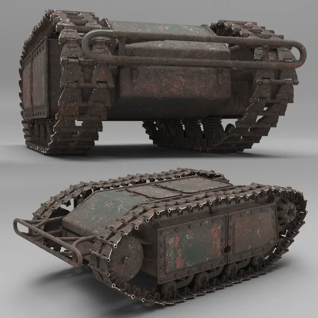 Old Military Engineering Explosive Crawler Rigged 3D model