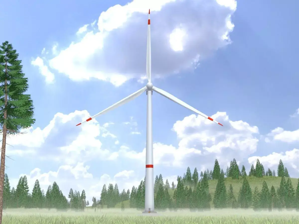 Wind-turbine with foundation V1 H-120 RD 160 m Low-poly 3D model